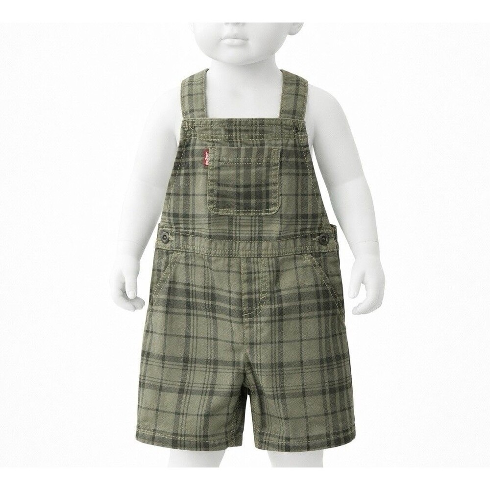 Levi’s Baby Overalls Plaid Green Shortalls Bib Shorts Toddler Cotton 4T 3-4 Yrs